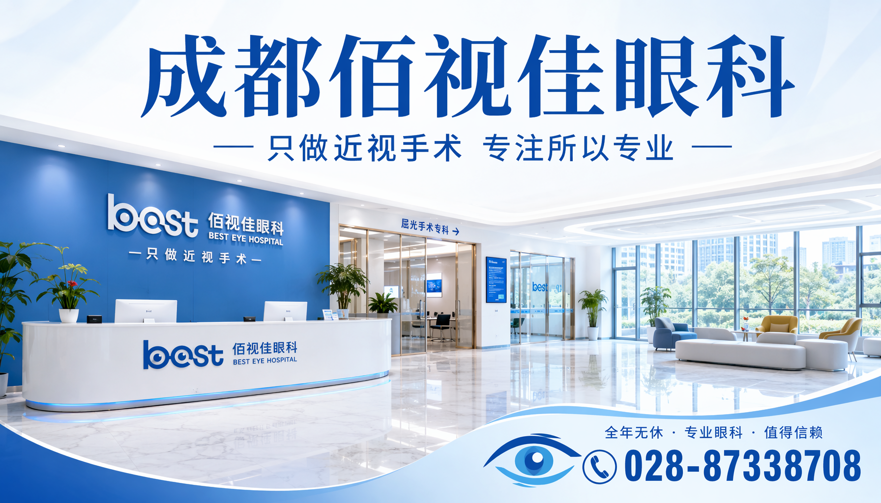 成都佰视佳眼科总院诊所环境-锦江航天科技大厦 遂宁市 成都佰视佳眼科总院诊所环境与候诊大厅,成都近视手术医院环境怎么样